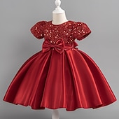 abordables Robes de fête-Tout-petit Fille Robe de Soirée Paillettes Manche Courte Mariage Soirée Paillettes Fermeture éclair Noeud de cravate Actif Adorable Polyester Mi-long Robe de Soirée Été Printemps Automne 4-7 ans