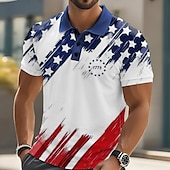cheap Independence Day-Independence Day Men&#039;s American US Flag Polo Short Sleeves Lapel Casual Daily Athleisure Casual Daily Festival Buttons Summer Red Navy Blue