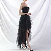 cheap Semi-formal / Cocktail-A-Line Quinceanera Dresses Elegant Dress Formal Wedding Asymmetrical Sleeveless Strapless Tulle Backless with Feather Embroidery