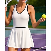 abordables Vestido de Mujer-Abierto de Estados Unidos Mujer Retazos Vestido de tenis Sin Mangas Plisado Encuadernación de contraste Secado rápido Transpirable Tenis pepinillo Escote en U Vestidos Negro Blanco Azul Marino Oscuro
