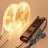 cheap COB Strip Lights-24V COB LED Strip Light 65.6ft (2 Rolls of 32.8ft) Kit Cuttable 11W/M 320LEDs/M CRI 93 LED Tape Lights with Power Supply for Bedroom Kitchen Living Room Ceiling