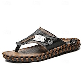 billige Ferietøfler-Herre vintage brune flip-flops i kunstskinn med robust sklisikker såle – utendørs sandaler for sommerfotturer, strandeventyr og daglig bruk