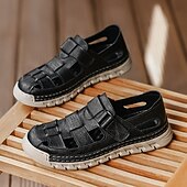 billiga Avslappnade sandaler-Herrsandaler Vita sportsandaler med stängd tå, justerbara remmar och slitstark sula för utomhusaktiviteter och vattensporter