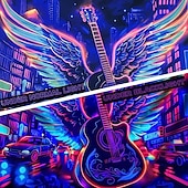 preiswerte Blacklight -Wandteppiche-Schwarzlicht Wandteppich Leuchtet im Dunkeln Glow Party UV Reaktiv Cyber Gitarre Trippy Nebel Moderne Stadtansicht Hängender Wandteppich Wandkunst Wandmalerei für Wohnzimmer Schlafzimmer