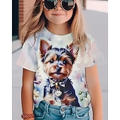 voordelige Meisjes 3D Dieren-Voor meisjes 3D Hond T-shirt Korte mouw Zomer Lente Modieus Basic Kinderen 4-12 jaar Strakke ronde hals Buiten Casual Dagelijks Normale pasvorm