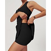 cheap Women's Tennis Dress-Women's Solid Colored Tennis Dress with Built in Shorts and Bra Sports Dress 2pcs Sleeveless Zipper Breathable Tennis Golf Pickleball U Neck Racerback Black White Purple Tennis Clothing