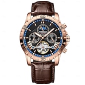 olcso Mechanikus órák-1410 Férfi Automata Mechanikai Óra – Multifunkcionális Tourbillon Eredeti Bőr Pánttal Luminiscens Diala 30M Vízhatlan Zafír Üveg Klasszikus Üzleti
