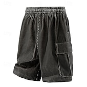 baratos Clássico-Homens Bermuda Cargo Calção Shorts de verão Shorts de veludo cotelê Com Cordão Cintura elástica Bolso multi Tecido Conforto Vestível Comprimento do joelho Ao ar livre Esporte Diário Moda Casual Preto