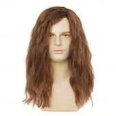 economico Parrucche storiche-Parrucca Lunga Riccia Marrone da Uomo Anni &#039;70 &#039;80 Parrucca Sintetica con Divisione Fluffy per Uso Quotidiano Costume di Cosplay Parrucche di Halloween