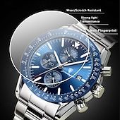 abordables Relojes de Cuarzo-Reloj de negocios de lujo para hombre: cronógrafo de pulsera de cuarzo resistente al agua con correa de acero inoxidable para uso formal e informal con visualización de fecha.