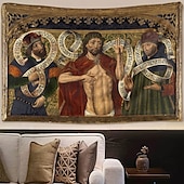 billige Middelaldersk tapet-Middelaldersk Vev Middelaldersk Vev Religiøs Kunst Stor Vev Mural Dekor Fotografisk Bakgrunn Hjem Soverom Stue Dekorasjon Kristus av Nåde mellom Profetene David og Jeremia