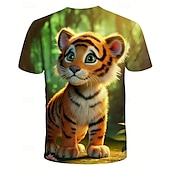 cheap Boy&#039;s 3D Animals-Boys 3D Animal Tiger T shirt Tee Short Sleeve Summer Spring Fashion Basic Kids 4-12 Years Crew Neck Outdoor Casual Daily Regular Fit