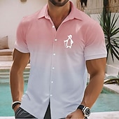 abordables Oiseaux &amp; Animaux-Homme Dégradé de couleur Manchot Chemise Chemise hawaïenne Chemise Boutonnée Manche Courte Hawaïen Vacances Fête Tenue de plage Été Printemps Col Rabattu Impression 3D chemises à col Rose Claire Bleu