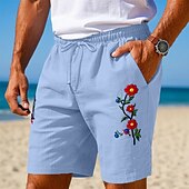 economico Vacanza-Per uomo Shorts Shorts di Lino Pantaloncini Estivi Shorts da Spiaggia Coulisse Elastico in vita Semplice Fiore / Floreale Comodità Traspirante Lunghezza al ginocchio All&#039;aperto Quotidiano Ferie