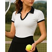 お買い得  女性用シャツ-女性用 カラーブロック テニストップ 半袖 モイスチャーコントロール 吸汗性 高通気性 テニス ゴルフ ピクルスボール 折襟 ブラック ホワイト テニスウェア
