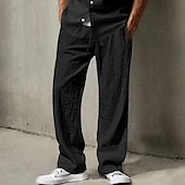 cheap Classic-Men&#039;s Linen Pants Trousers Summer Pants Baggy Pants Beach Pants Drawstring Elastic Waist Straight Leg Plain Comfort Breathable Full Length Daily Holiday Going out Fashion Classic Style Black White