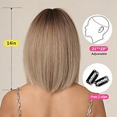 levne Syntetické trendy paruky-Ombré blond bob paruka s ofinou krátká rovná paruka pro ženy syntetické vlasy paruky pro denní párty cosplay nošení