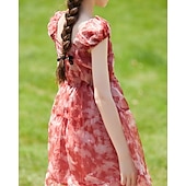 cheap Dresses-Kids Girls&#039; Dress Flower Short Sleeve Outdoor Ruched Fashion Adorable Polyester Knee-length Casual Dress Floral Dress Summer 4 years+ Red