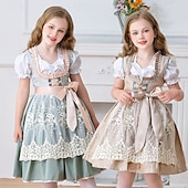 abordables Niños-Oktoberfest Encaje Vestidos Delantal Blusa con falda acampanada Mucama bávaro Alemán Munich prados Chica Carnaval Festival de Cerveza Paño de estilo tradicional
