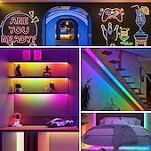 abordables Bandes lumineuses led-Bande lumineuse LED néon 2 m/3 m/5 m, bande lumineuse étanche à 360 degrés avec télécommande de synchronisation musicale &amp;Éclairage flexible alimenté par USB pour salle de jeux intérieure/extérieure,