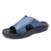 cheap Vacation Sandals-Men&#039;s Copper Faux Leather Slide Sandals with Embossed Crocodile Pattern and Black Cushioned Sole – Stylish Slip-On Sandals for Indoor Lounge, Poolside Relaxation, or Resort Wear