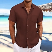 preiswerte Herrenhemd zum Knöpfen-Herren Hemd Sommerhemd Freizeithemd Strandhemd Knopfhemd Schwarz Marineblau Blau Dunkelgrün Braun Kurzarm Einfach Revers Urlaub Hawaiianisch Jacquard Bekleidung Polyester Mode Lässig Bequem