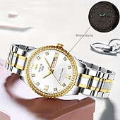 baratos Relógios Quartz-o novo relógio de quartzo luminoso com pulseira de aço com calendário duplo incrustado de diamantes para senhora é um relógio de pulso esportivo simples e versátil