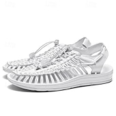 preiswerte Urlaubsandalen-Herren Sandalen Spaziergang Lässig PU Leder Bequem Rutschfest Atmungsaktiv Schnürung Rose+Schwarz Weiß+Schwarz Dunkelrot Sommer Frühling Herbst