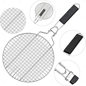 cheap Grills &amp; Outdoor Cooking-Round Portable BBQ Grill Basket, Stainless Steel Fish Grill Rack with Removable Secure Locking Handle, Grill Accessories for Outdoor Grill Vegetables Fishes Shrimp