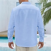 economico Classico-Per uomo Camicia Camicia di lino Camicia casual Camicia con Bottoni Camicia di cotone Semplice Vacanza Camicia hawaiana Bianco Blu marino Azzurro cielo Cachi Manica Lunga Bavero Primavera Autunno