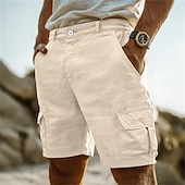 economico retrò-Per uomo Pantaloncini cargo Shorts di Lino Pantaloncini Estivi Shorts da Spiaggia Multi-tasche Gamba Dritta Semplice Comodità Traspirante Lunghezza al ginocchio All&#039;aperto Casuale Quotidiano Stile
