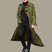 cheap Men&#039;s Trench Coat-Men&#039;s Transition Jacket Trench Coat Going out All Seasons Polyester Windproof Outerwear Clothing Apparel Classic Plain Pocket Lapel Double Breasted
