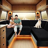 abordables Funda de sofá-Fundas de cojín para comedor de RV, de terciopelo elástico, para RV - Fundas elásticas para asientos de sofá para caravanas - Cómodas y duraderas para acampar y muebles de RV