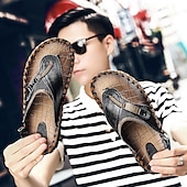 billige Ferietøfler-Herre vintage brune flip-flops i kunstskinn med robust sklisikker såle – utendørs sandaler for sommerfotturer, strandeventyr og daglig bruk