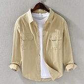 economico Camicie di lino-Per uomo Camicia Camicia di lino Camicia casual Camicia con Bottoni Camicia di cotone Semplice Vacanza Camicia hawaiana Nero Bianco Arancione Marrone Manica Lunga Bavero Primavera Autunno