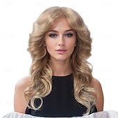 levne Historické paruky-Blond syntetické paruky pro ženy Farrah Fawcett styl 70. let disco tepelně odolná lehká pro vintage cosplay a každodenní použití Halloween paruky
