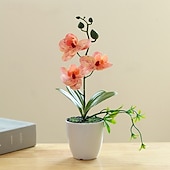economico Piante e Fiori Artificiali-Pianta di orchidea artificiale in vaso, composizione floreale di phalaenopsis finta, orchidea di seta realistica in vaso per centrotavola da ufficio in casa