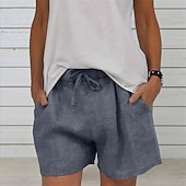 economico Pantaloni in lino e cotone semplici-Per donna Shorts Shorts da Spiaggia Pantaloni Palazzo Moda Streetwear Comfort Corto Vita Alta Semplice Elastico in vita Comodo All&#039;aperto Confortevole Streetwear Abbigliamento quotidiano Uscire