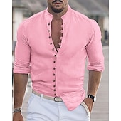 economico camicia da uomo con bottoni-Per uomo Camicia Camicia Estiva Camicia casual Camicia da Spiaggia Camicia con Bottoni Nero Bianco Rosa Arancione Verde militare Manica Lunga Semplice Colletto alla coreana Vacanza Camicia hawaiana