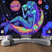 billige halloween veggtepper-Halloween svartlys vev Glød i mørket Glød fest UV aktivere hodeskalle Slange Kvinne Skummel Trippy Tåket Hengende vev Veggkunst Mural Stue Soverom