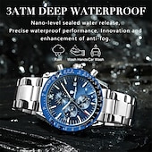 abordables Relojes de Cuarzo-Reloj de negocios de lujo para hombre: cronógrafo de pulsera de cuarzo resistente al agua con correa de acero inoxidable para uso formal e informal con visualización de fecha.