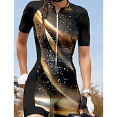 halpa Naisten triathlon-vaatteet-Naisten Triathlon Tri -puku Lyhythihainen Maastopyöräily Maantiepyöräily Kulta Kuvitettu Raita Pyörä Hengittävä Nopea kuivuminen Ultraviolettisäteilyn kestävä Spandex Urheilu Kuvitettu Geometrinen