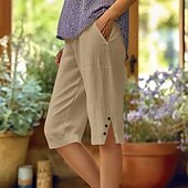 cheap Pants-Women&#039;s Chinos Vacation Vintage Basic Knee Length High Waist Plain Pocket Elastic Waistband Comfy Soft Comfortable Micro-elastic Formal Vacation Street White Pink Blue Purple Summer Loose Fit