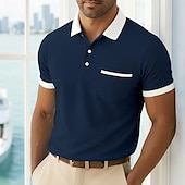 billiga Herrars klassiska polo-Herr Golftröja Piképikétröjor Arbete Ledigt Kavajslag Ribbstickad polokrage Kortärmad Grundläggande Modern Färgblock Lappverk Ficka Vår &amp; sommar Normal Svart Vinröd Marinblå Ljusblå Golftröja