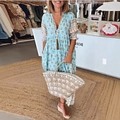 ieftine Rochii Boho-Pentru femei Rochie Lunga Rochie Maxi Rochie casual Rochie Boho Modă În aer liber Petrecere Concediu Fit regulat Geometric Manșon scurt În V Roz Îmbujorat Albastru piscină Trifoi Vară