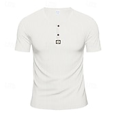 cheap Casual Henley Tee-Men&#039;s T Shirt Henley Shirt Tee Short Sleeve Shirt Short Sleeve V Neck Summer Plain Fashion Designer Basic Jacquard Vacation Street Going out Black White Khaki Top Tee for Men