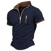 abordables Camiseta informal tipo henley-Hombre Camiseta Tee Camisa manga corta Camiseta superior Manga Corta Cremallera de un cuarto Verano Bloque de color Moda Design Básico Cremallera Vacaciones Calle Noche Negro Azul Piscina Caqui