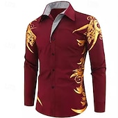 olcso Férfi gombos ingek-Férfi Ing Galléros ing Gombos póló Grafika Esküvő Vakáció Fekete Fehér Világoszöld Bor Hosszú ujj Gallér Nyár Tavasz Ruházat