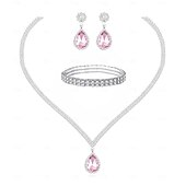 economico Parure di gioielli-Set di gioielli da sposa, 1 set di orecchini con strass e zirconi, collana e braccialetti, elegante set di gioielli artistici alla moda da donna per matrimoni, feste e abiti da sera.