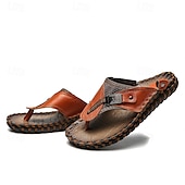 billige Ferietøfler-Herre vintage brune flip-flops i kunstskinn med robust sklisikker såle – utendørs sandaler for sommerfotturer, strandeventyr og daglig bruk